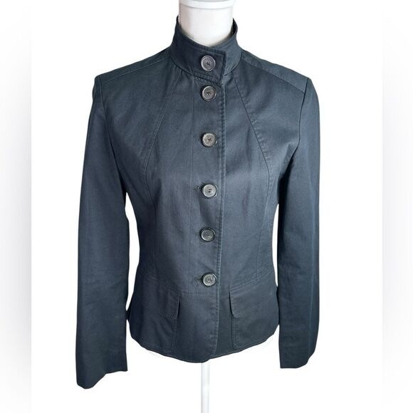 Burberry Women's Black Button-Up Stand Collar Blazer Size 10 - Picture 1 of 11